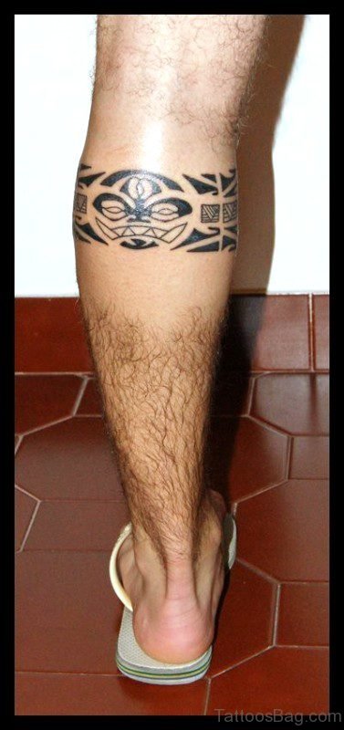 Antic Tribal Band Tattoo On Leg