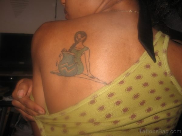 Aquarius Tattoo Design On Back Shoulder