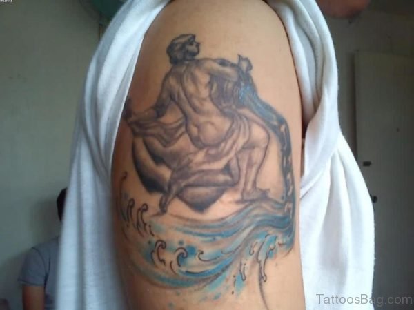 Aquarius Tattoo On Right Shoulder