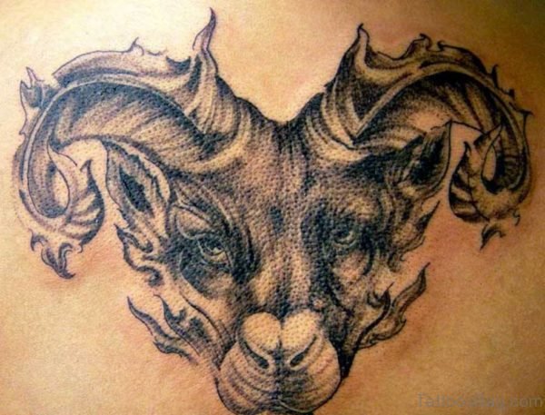 Aries Head Tattoo On Back