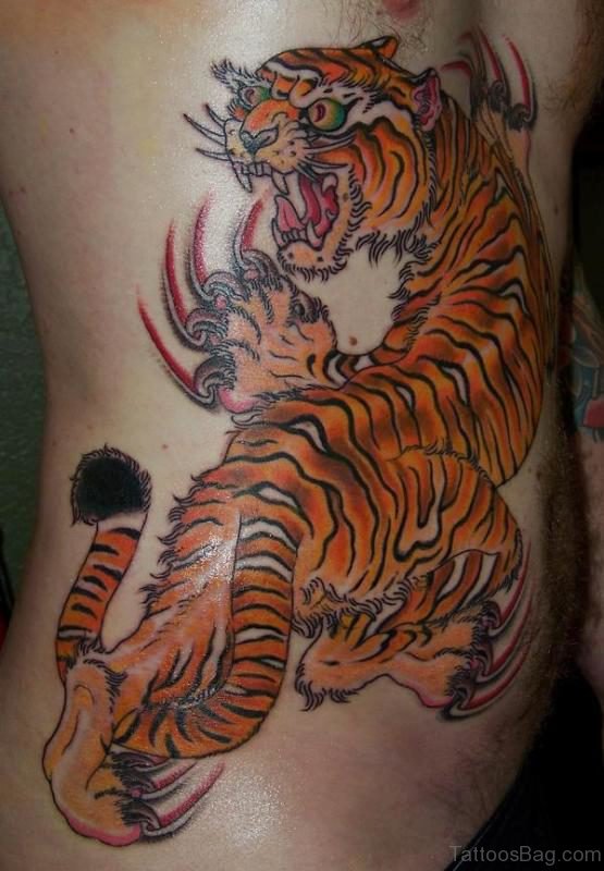 Asian Tiger Tattoo On Rib 