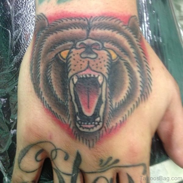 Attractive Angry Bear Tattoo For Hand