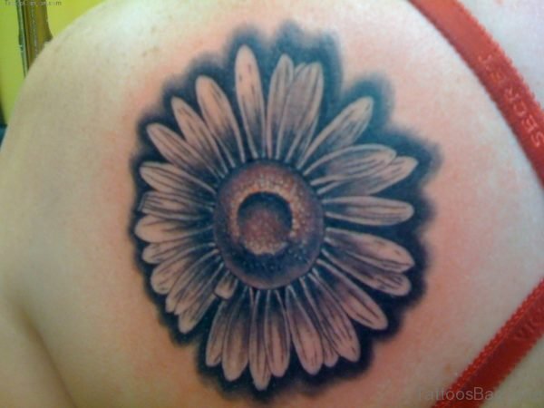 Attractive Black Sunflower Tattoo On Back