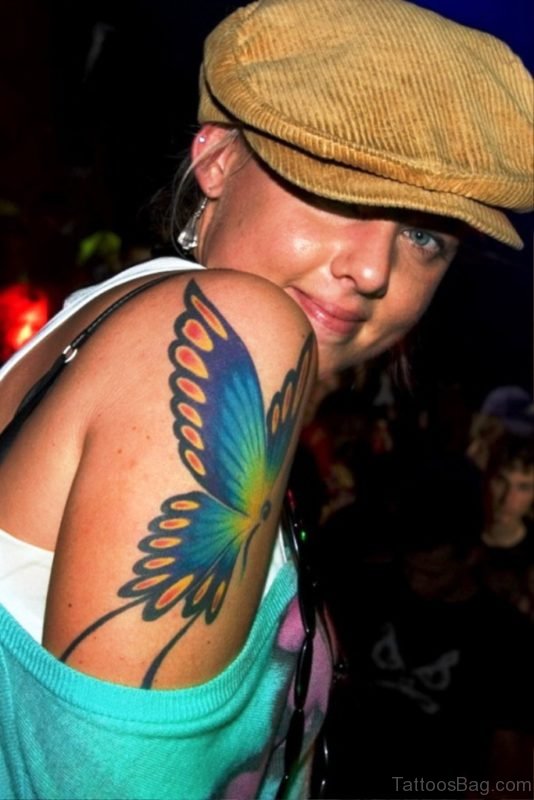 Attractive Butterfly Tattoo On Shoulder 