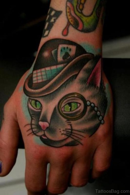 Attractive Cat Tattoo On Hand