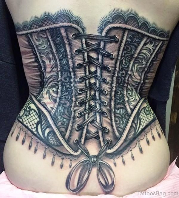 Attractive Corset Tattoo On Full Back