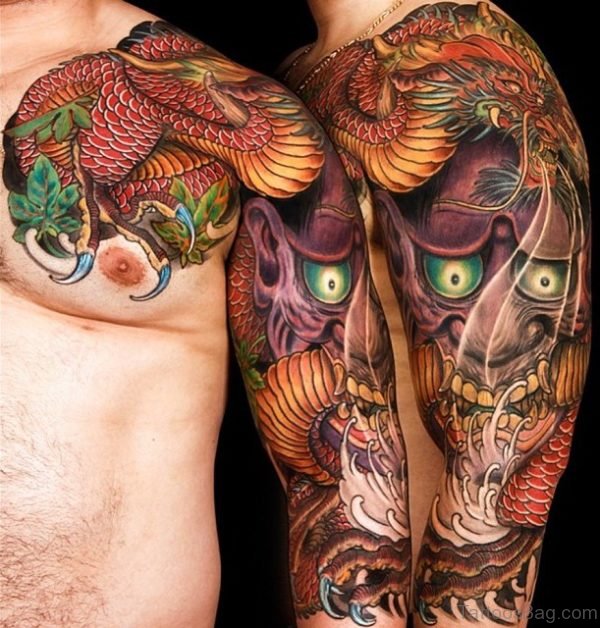 Attractive Demon Tattoo On Shoulder 