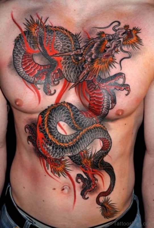 Attractive Dragon Tattoo On stomach