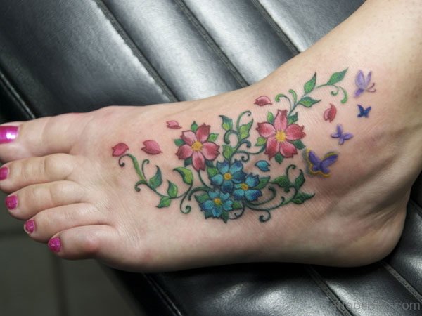 Attractive Flower Tattoo On Foot