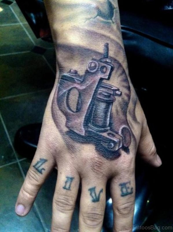 Attractive Gun Tattoo On Hand