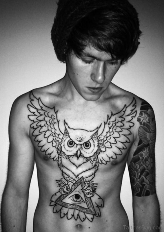 Attractive Owl Tattoo On Chest 