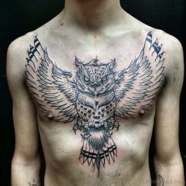 Attractive Owl Tattoo On Chest