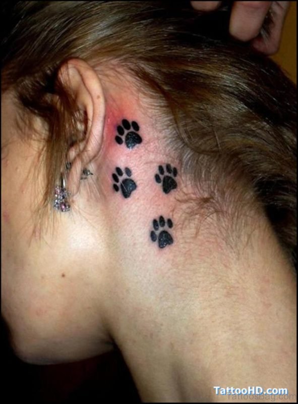 Attractive Paw Tattoo On Neck