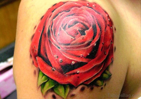 Attractive Rose Tattoo On Shoulder 1
