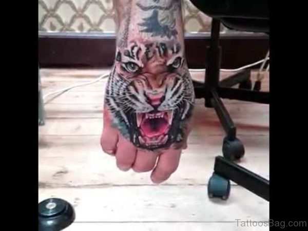 Attractive Tiger Tattoo On Hand