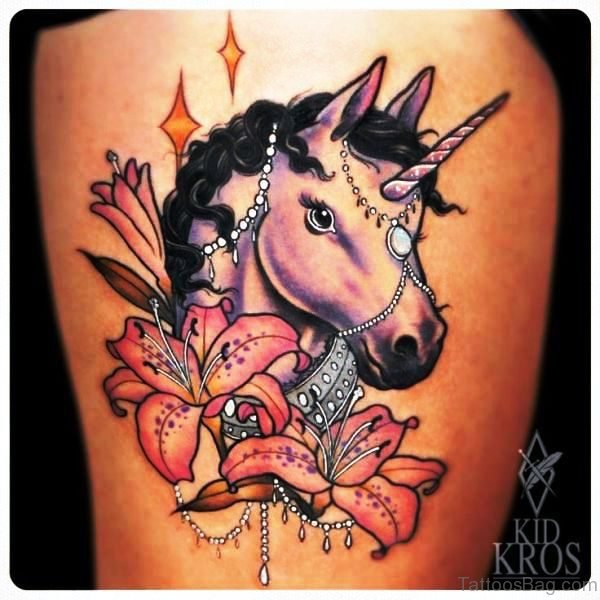 Attractive Unicorn Tattoo On Back