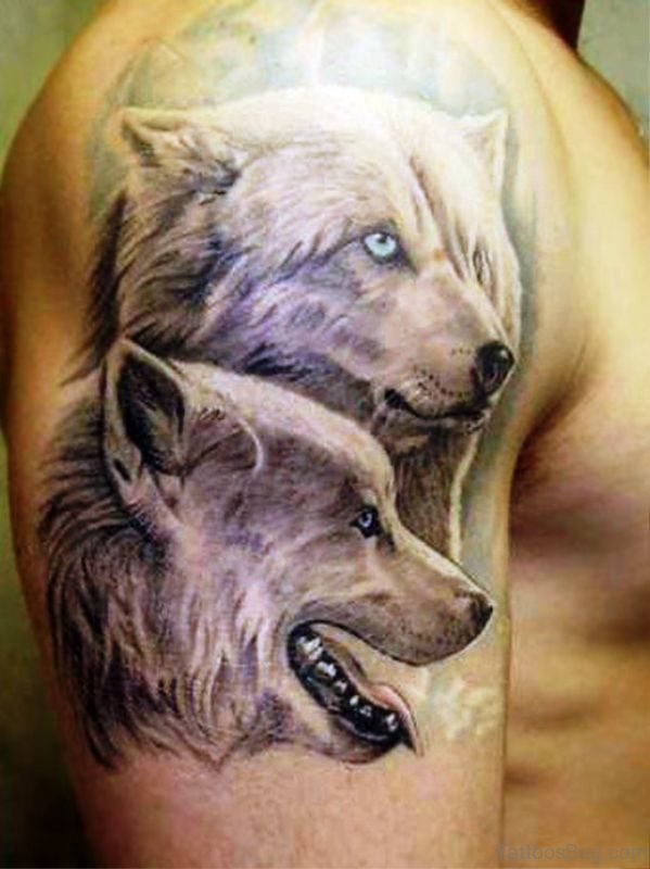 Awesome 2 Alpha Wolf Tattoo Design