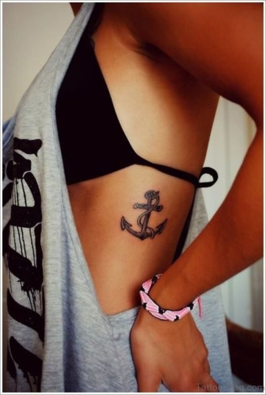 Awesome Anchor Tattoo On Rib