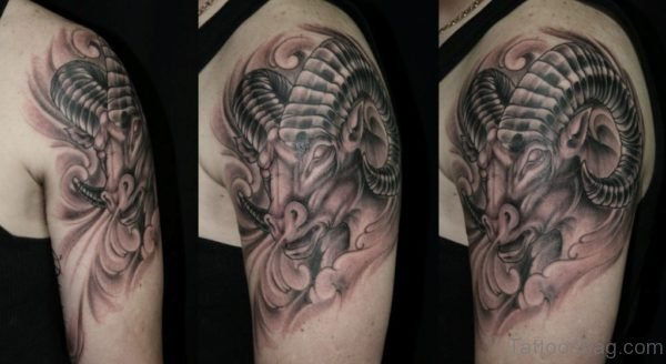 Awesome Aries Tattoo On Shoulder