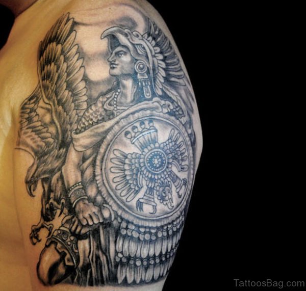 Awesome Aztec Tattoo On Shoulder 