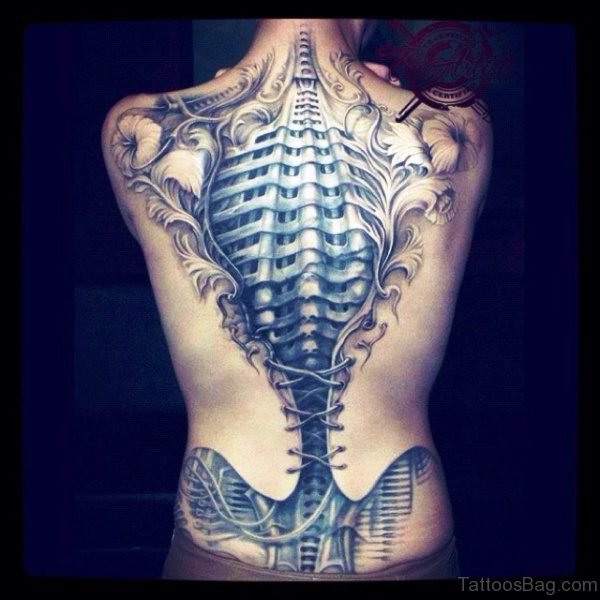 Awesome Corset Tattoo On Full Back
