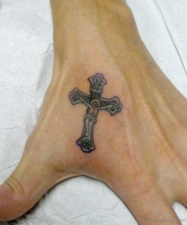 Cross Tattoo On Hand 
