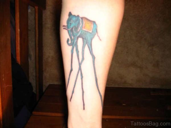 Awesome Dali Elephant Tattoo On Leg