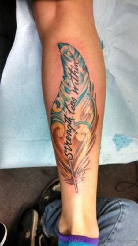Awesome Feather Tattoo On Leg