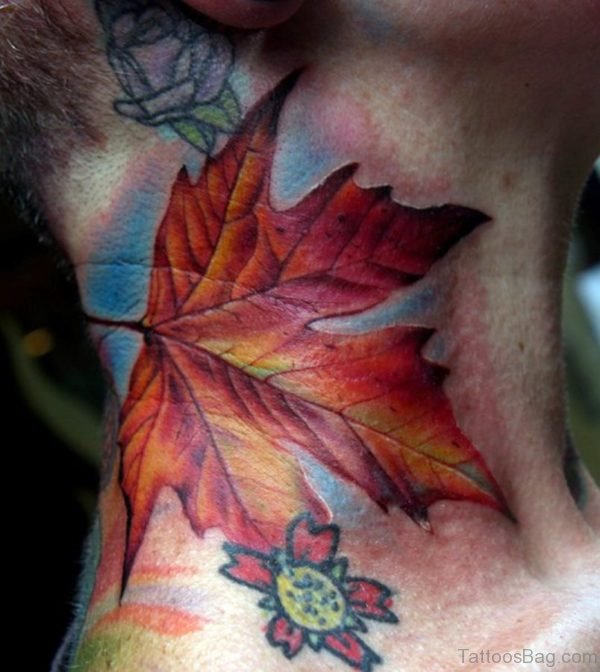 Leaf Tattoo On Neck