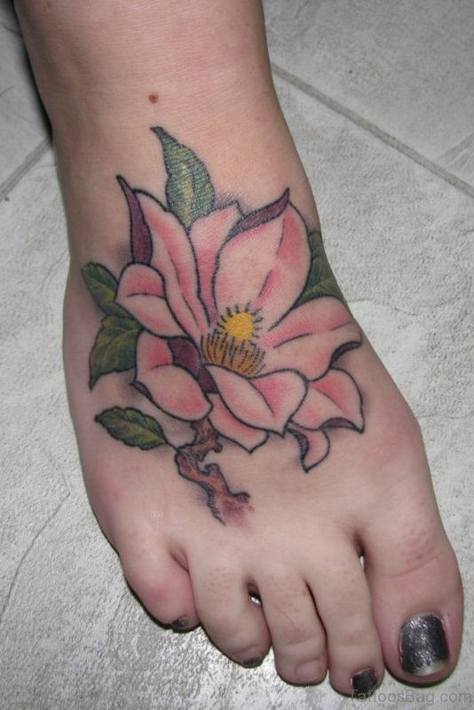 Awesome Magnolia Tattoo On Foot 