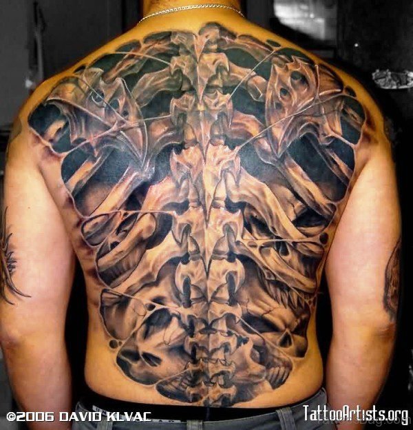 Awesome Massive Spine Skeleton Tattoo On Back