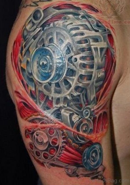 Awesome Mechanical Tattoo On Half Sleeve 
