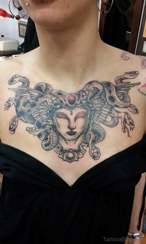 Awesome Medusa Tattoo On Chest 