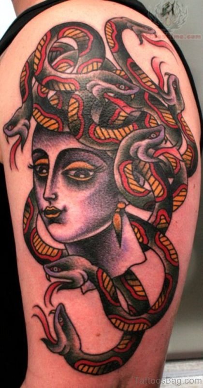 Awesome Medusa Tattoo On Half Sleeve 