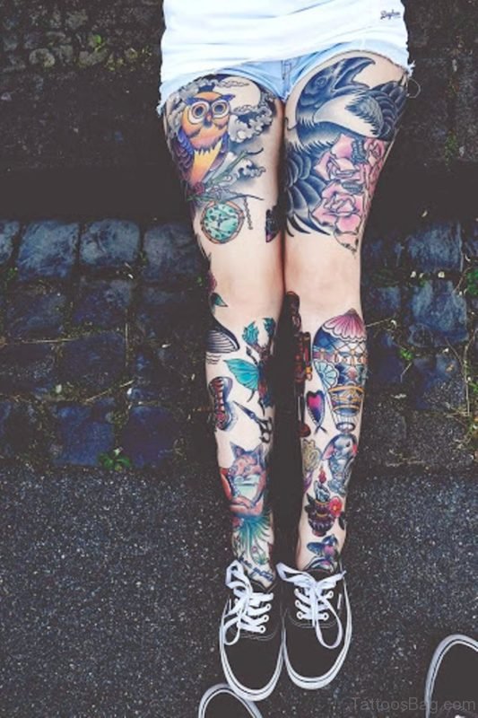 Awesome Owl Tattoo On Thigh 