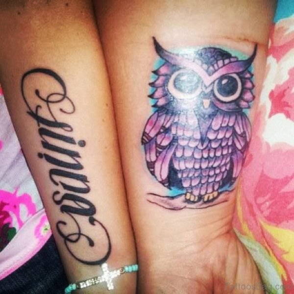 Awesome Owl Tattoo On Wrist 