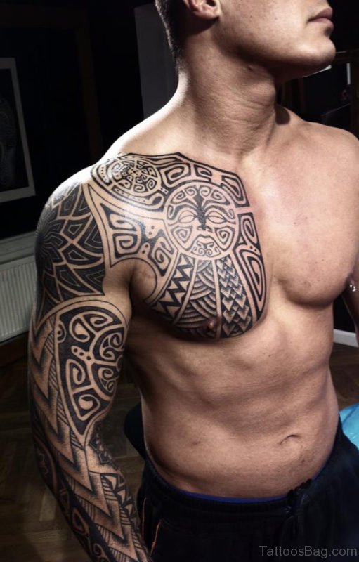 Awesome Polynesian Chest Tattoo
