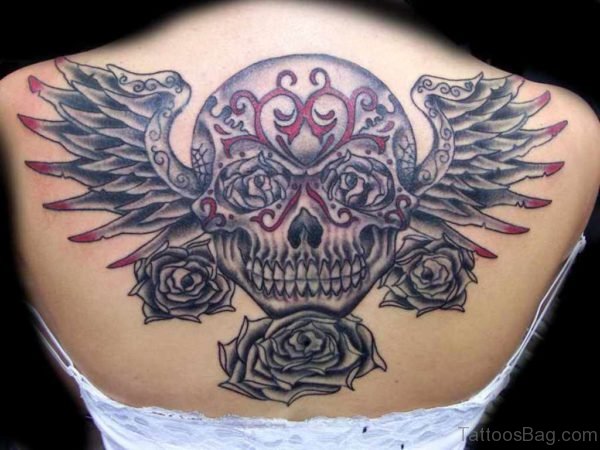 Awesome Skull Tattoo Design On Back 