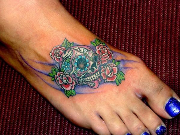 Awesome Skull Tattoo On Foot