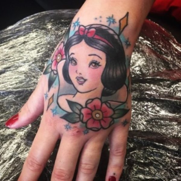 Awesome Snow White Tattoo On Hand 