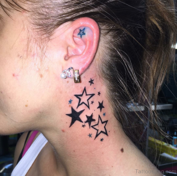 Awesome Stars Neck Tattoo 