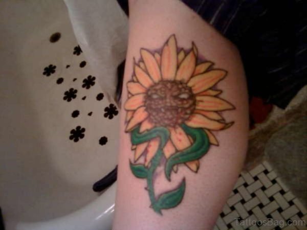 Sunflower Tattoo On Leg
