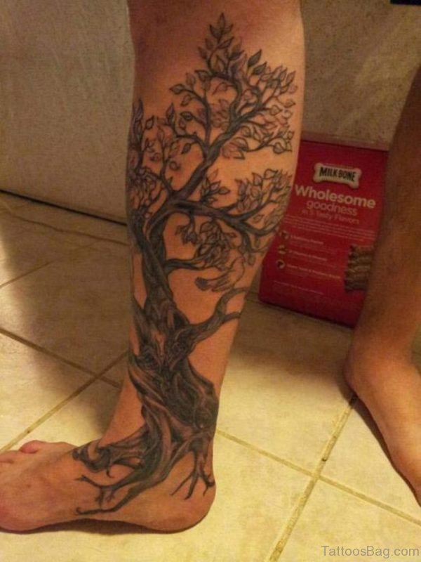 Awesome Tree Tattoo On Leg