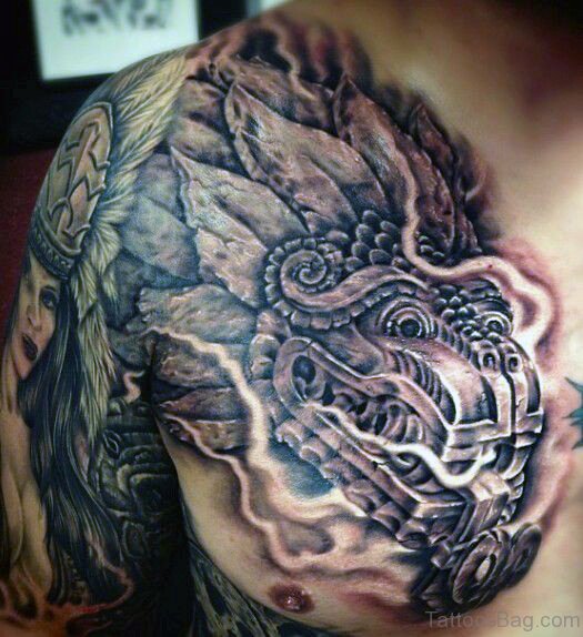 Aztec Dragon Tattoo On Chest 