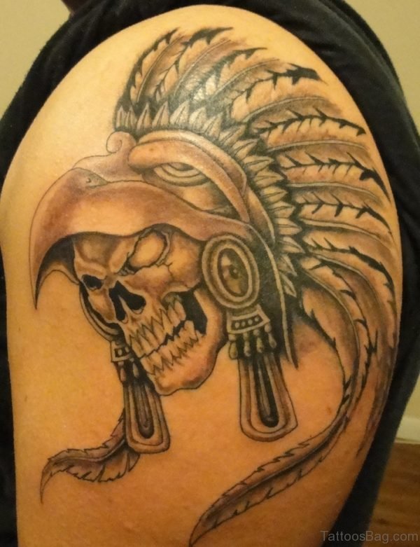 Aztec Skull Tattoo On Shoulder 