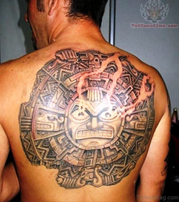 Aztec Sun Tattoo On Back