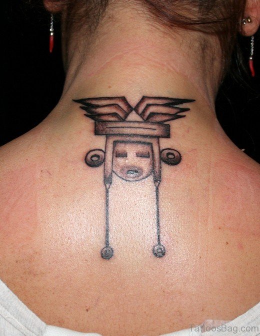 Aztec Tattoo On Nape 