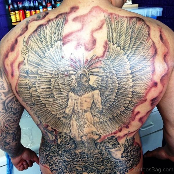 Aztec Warrior Tattoo On Back