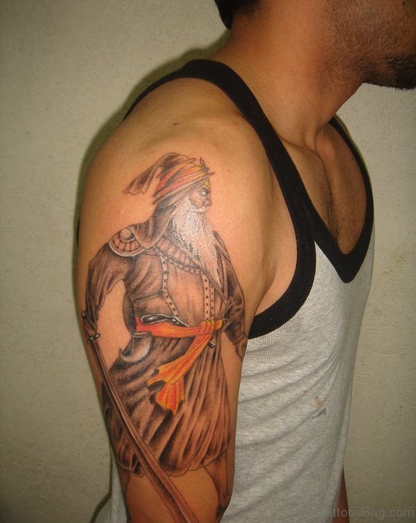 Baba Deep Singh Ji Tattoo On Shoulder