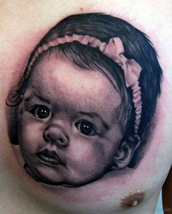Baby Girl Portrait Tattoo For Chest 